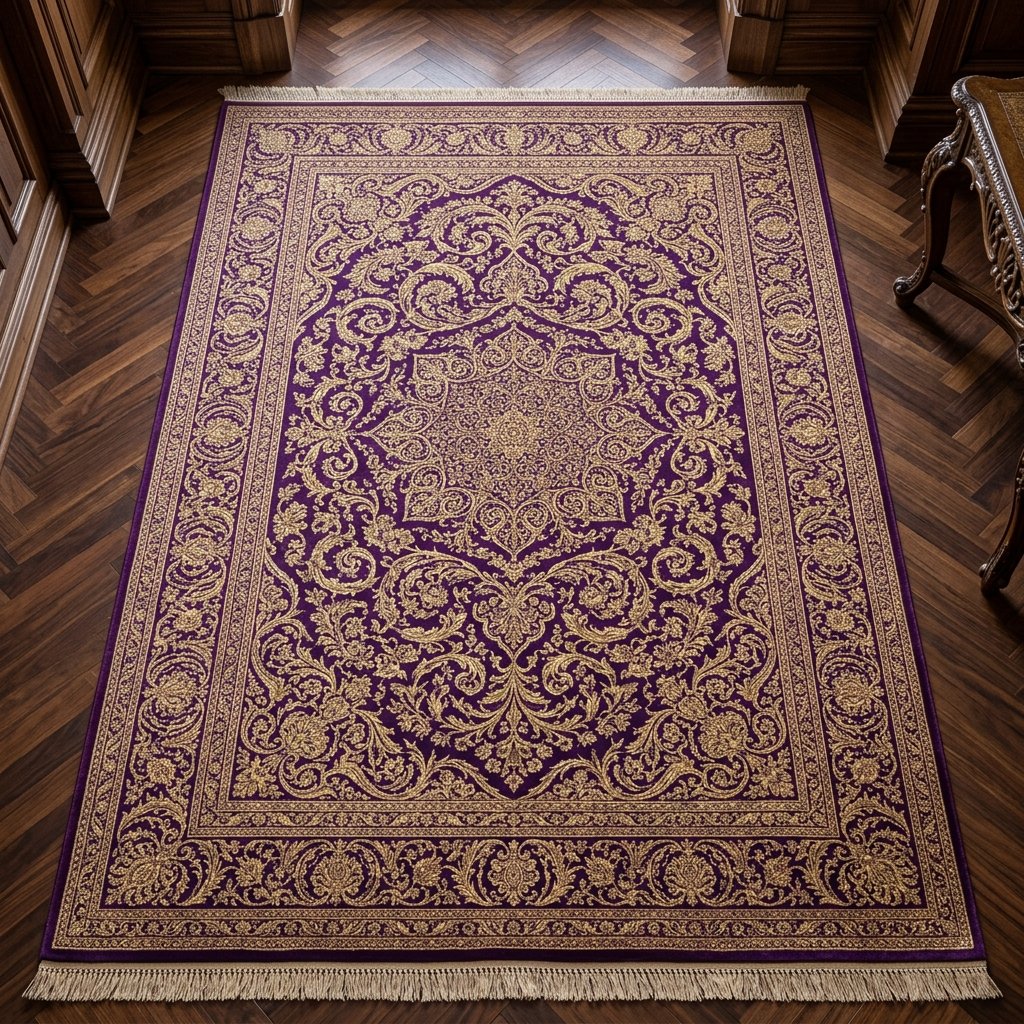 24k Gold & Royal Purple Silk Rug