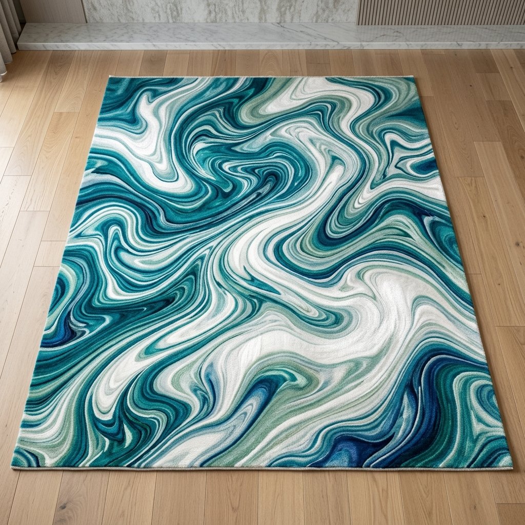 Ocean Teal Fluid Art Silk