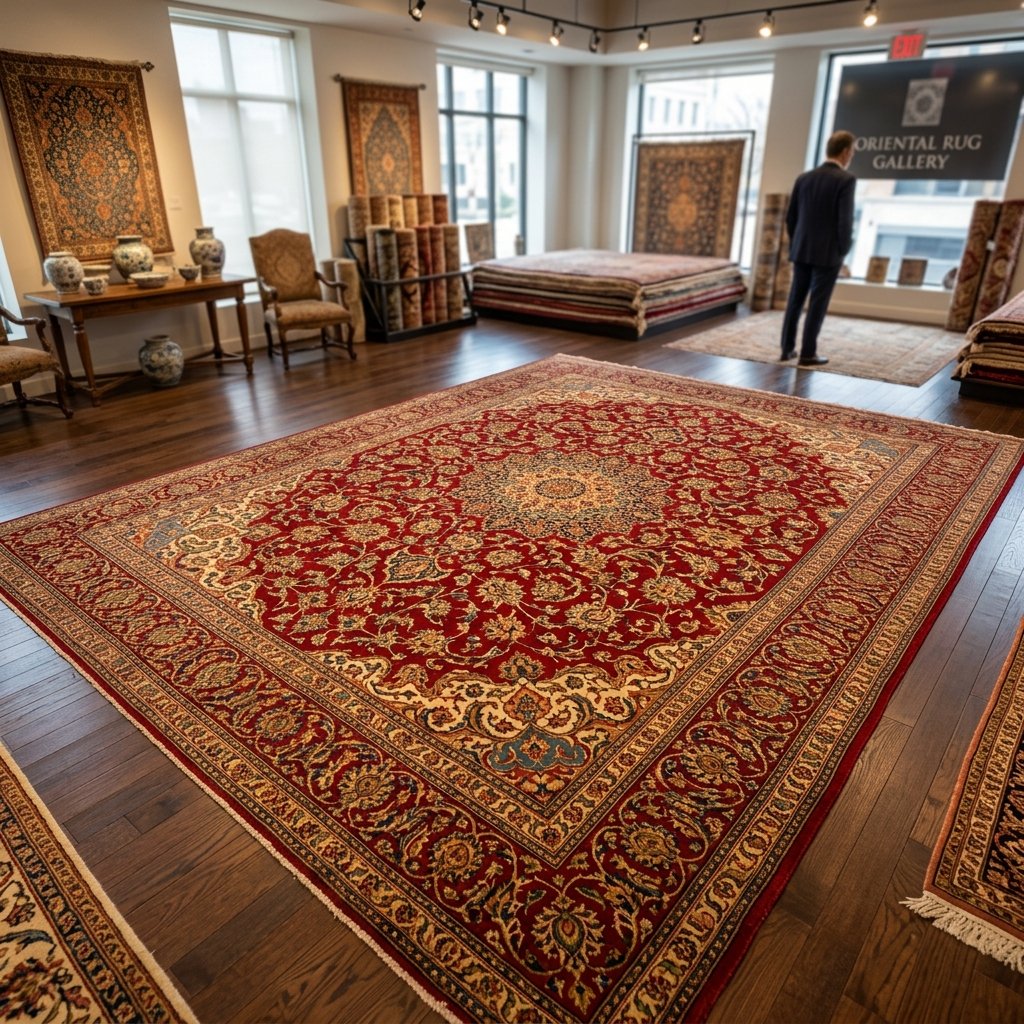 Oriental Red Wool Silk Rug, 7x10