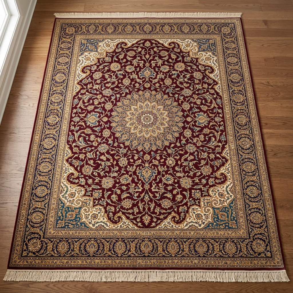 7x10 Persian Silk Rug, Burgundy & Gold