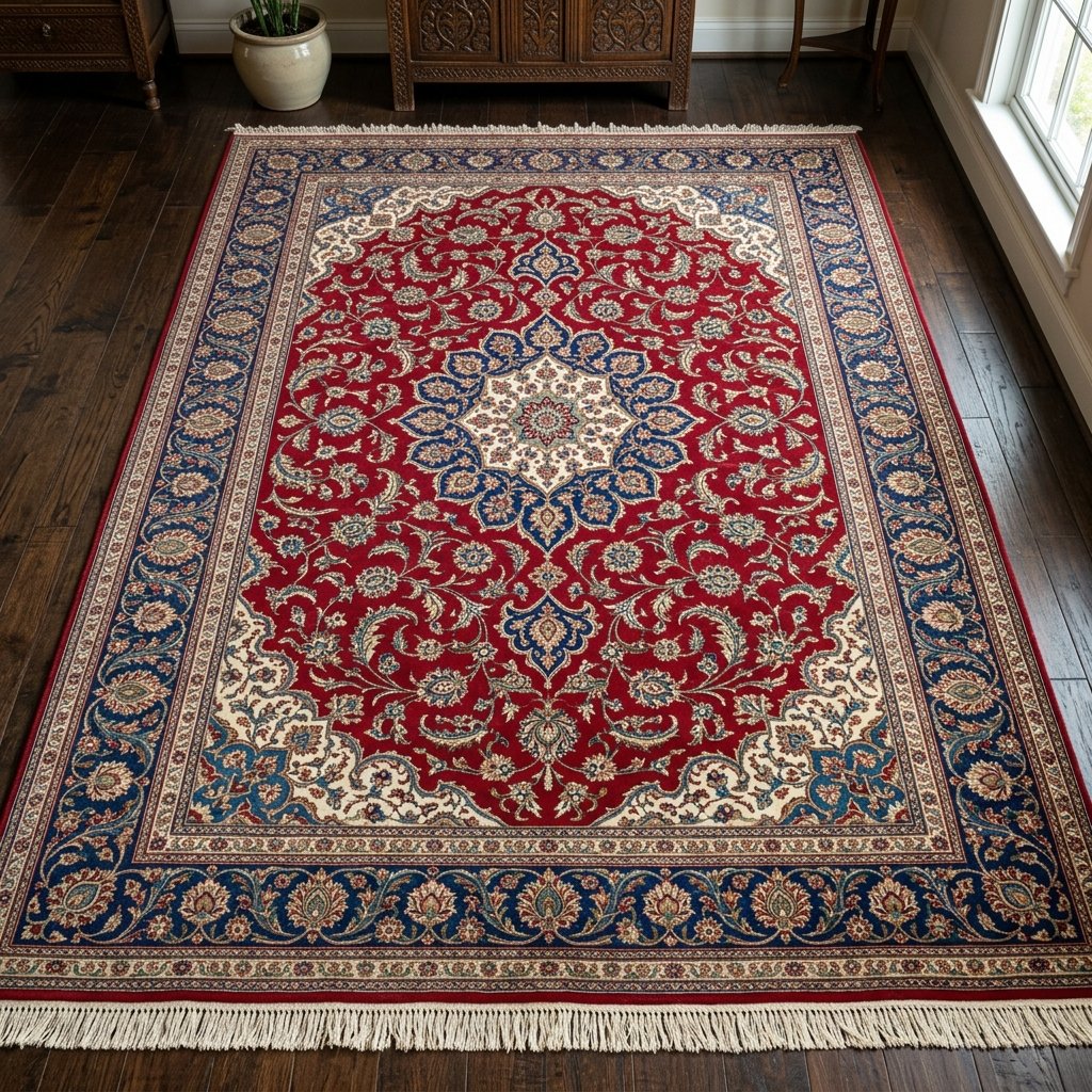 7x10 Red Silk Rug - Persian Medallion