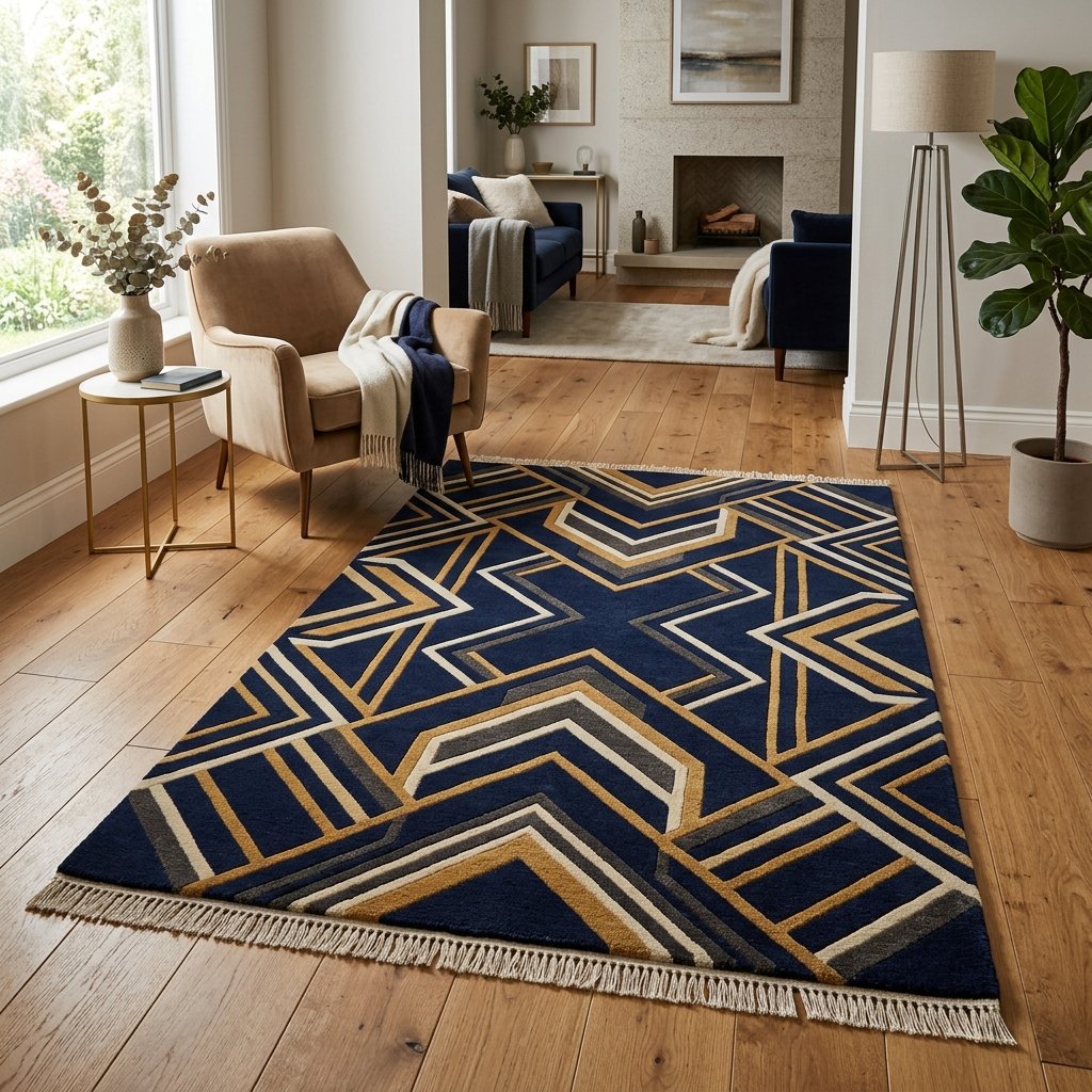 Navy Gold Hand-Tufted Quick Ship